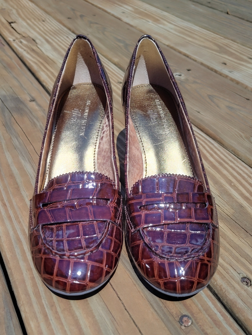Anne Klein iFlex Crocodile Embossed Block Heeled Penny Loafers Size 7.5